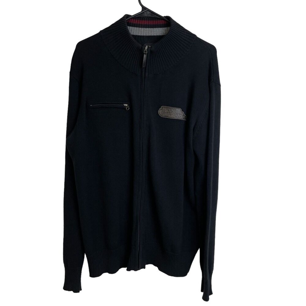 BMW Motorrad Mens XL Sweater Black Superbike Leather Knit Ribbed Full Zip Cotton